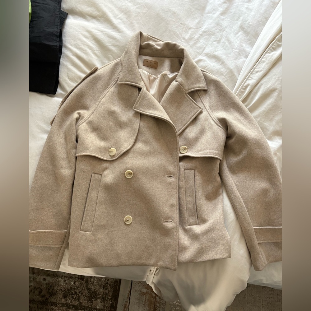 Crescent Women's Tan Double-Breasted wool blend Pea Coat